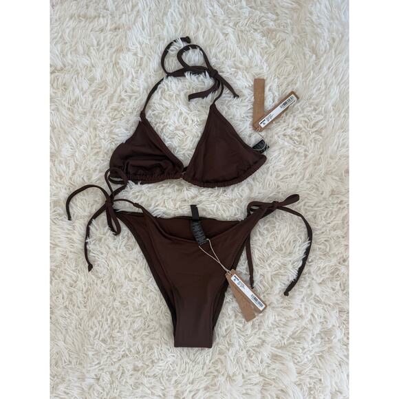 NWT Skims Triangle Bikini Top and Dippy Tie Bottom Cocoa Size XS - Picture 4 of 6